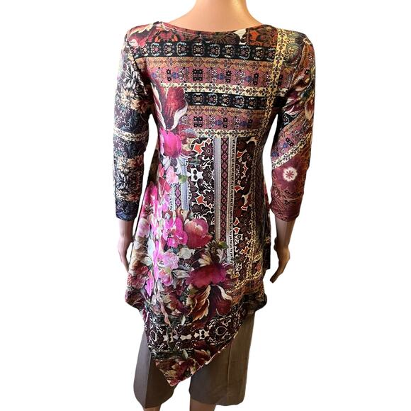 One World Brown Pink Tunic Top XS Studded Asymmetrical Flared Comfy Casual - Picture 3 of 4